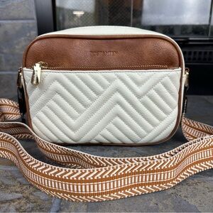 Nola Stylish Quilted Crossbody Bag Beige w/ Brown Vegan PU Leather